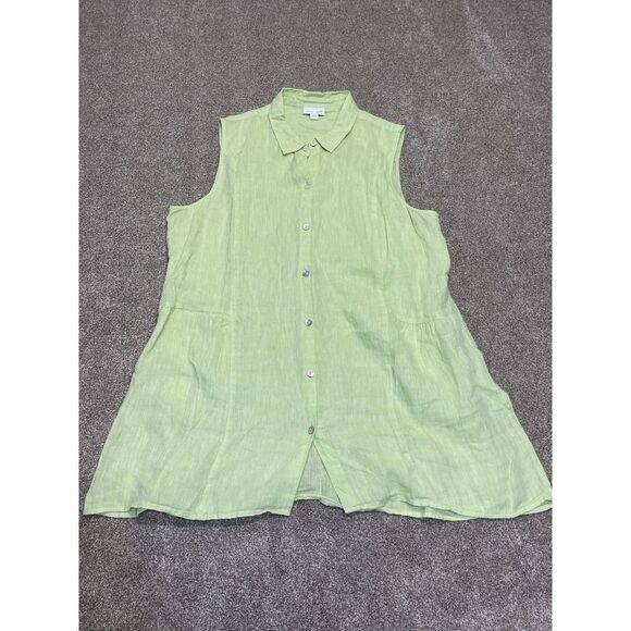 J.Jill Women Love Linen Peplum Back Tunic top sz large Button Up Pintuck Pleated - Picture 9 of 12